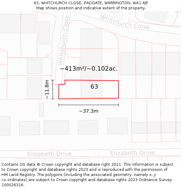 63, WHITCHURCH CLOSE, PADGATE, WARRINGTON, WA1 4JP: Plot and title map