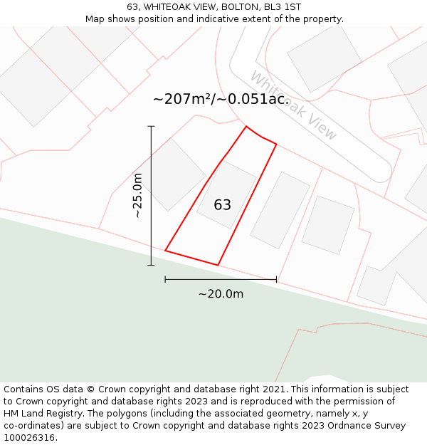 63, WHITEOAK VIEW, BOLTON, BL3 1ST: Plot and title map