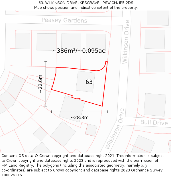63, WILKINSON DRIVE, KESGRAVE, IPSWICH, IP5 2DS: Plot and title map