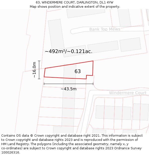 63, WINDERMERE COURT, DARLINGTON, DL1 4YW: Plot and title map