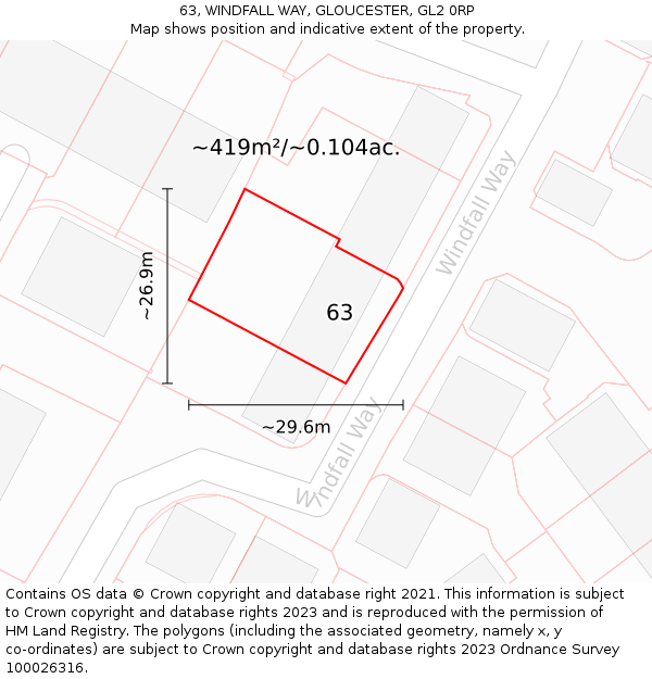 63, WINDFALL WAY, GLOUCESTER, GL2 0RP: Plot and title map