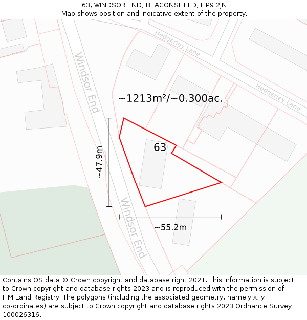 63, WINDSOR END, BEACONSFIELD, HP9 2JN: Plot and title map