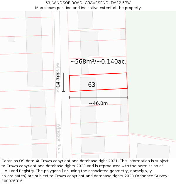 63, WINDSOR ROAD, GRAVESEND, DA12 5BW: Plot and title map