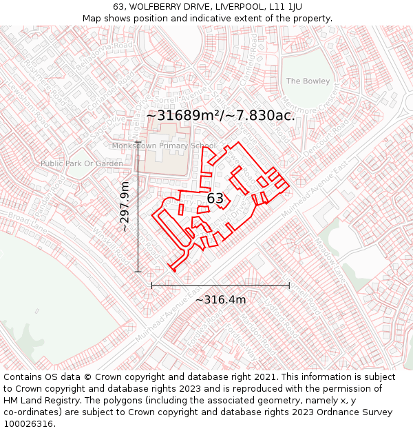 63, WOLFBERRY DRIVE, LIVERPOOL, L11 1JU: Plot and title map
