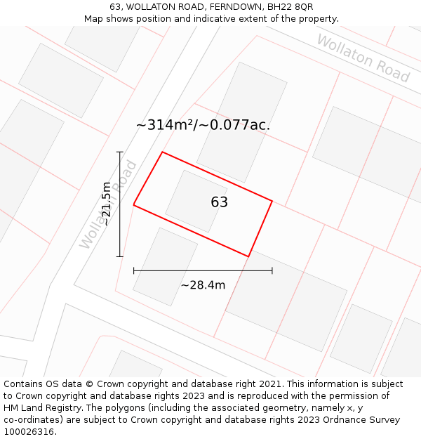 63, WOLLATON ROAD, FERNDOWN, BH22 8QR: Plot and title map