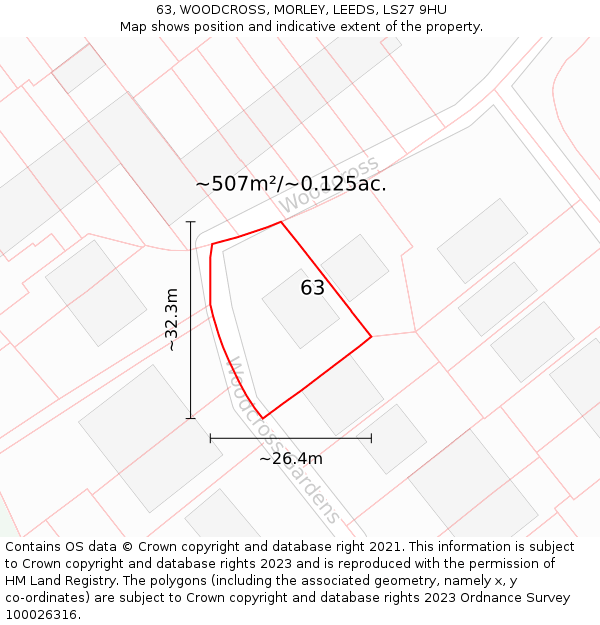 63, WOODCROSS, MORLEY, LEEDS, LS27 9HU: Plot and title map