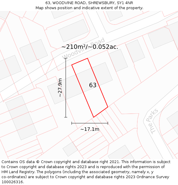 63, WOODVINE ROAD, SHREWSBURY, SY1 4NR: Plot and title map
