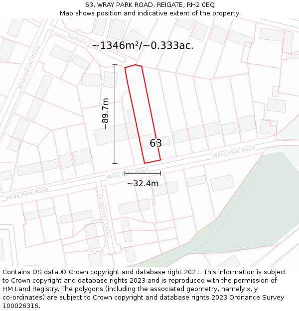 63, WRAY PARK ROAD, REIGATE, RH2 0EQ: Plot and title map