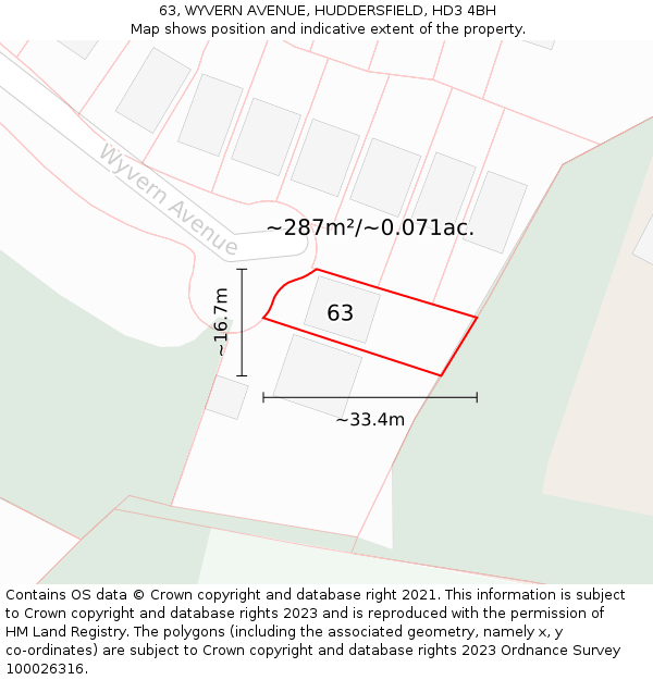 63, WYVERN AVENUE, HUDDERSFIELD, HD3 4BH: Plot and title map