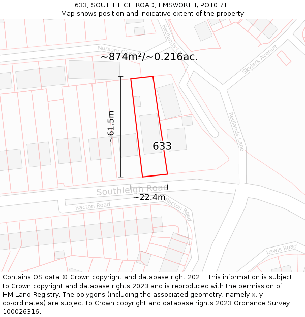 633, SOUTHLEIGH ROAD, EMSWORTH, PO10 7TE: Plot and title map