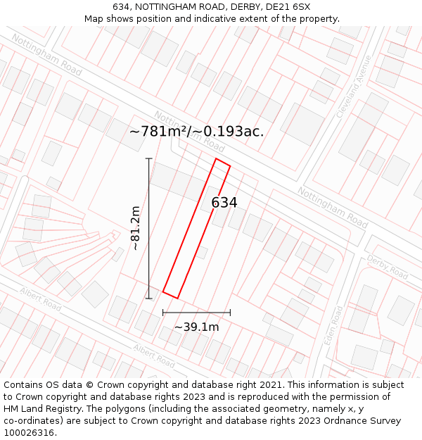 634, NOTTINGHAM ROAD, DERBY, DE21 6SX: Plot and title map