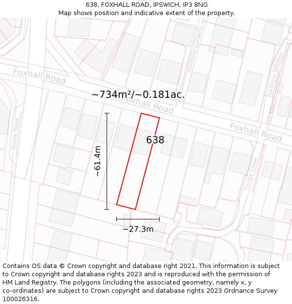 638, FOXHALL ROAD, IPSWICH, IP3 8NG: Plot and title map