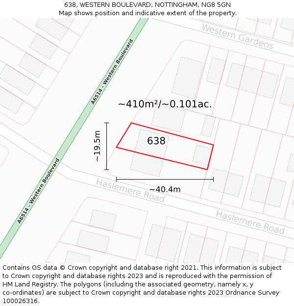 638, WESTERN BOULEVARD, NOTTINGHAM, NG8 5GN: Plot and title map