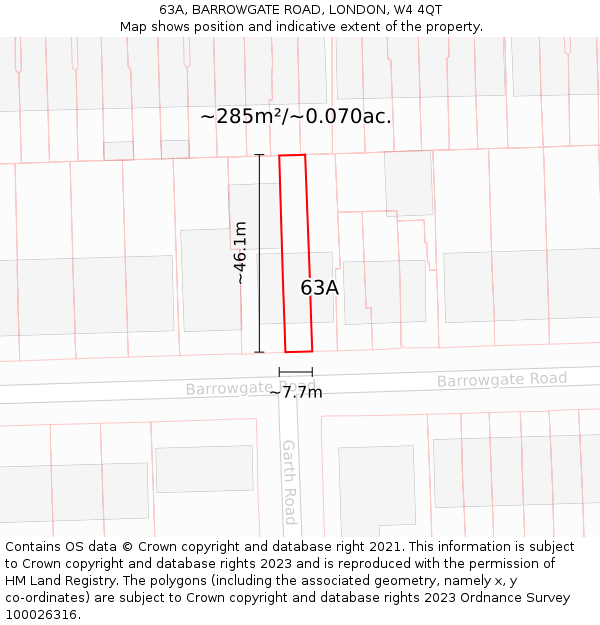 63A, BARROWGATE ROAD, LONDON, W4 4QT: Plot and title map