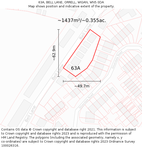 63A, BELL LANE, ORRELL, WIGAN, WN5 0DA: Plot and title map