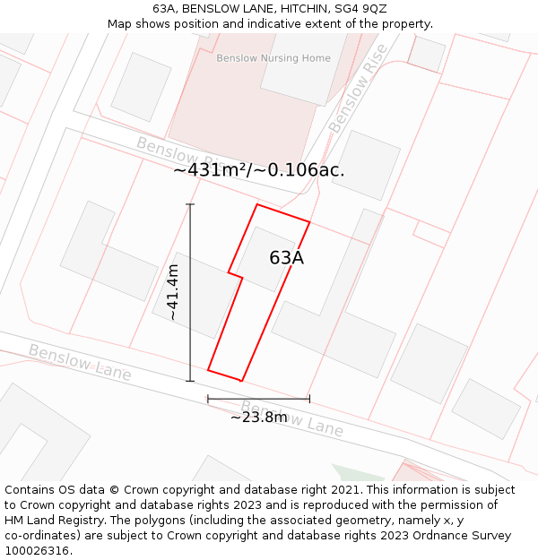 63A, BENSLOW LANE, HITCHIN, SG4 9QZ: Plot and title map
