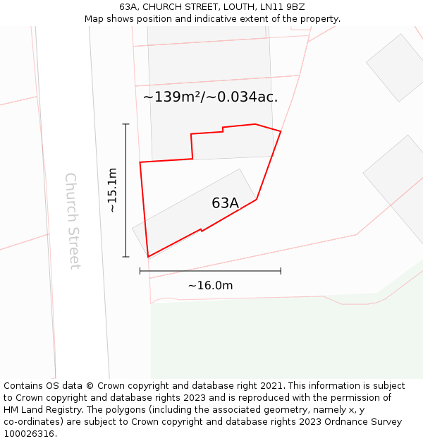 63A, CHURCH STREET, LOUTH, LN11 9BZ: Plot and title map
