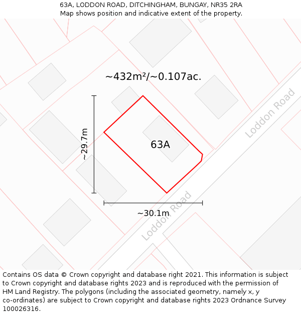 63A, LODDON ROAD, DITCHINGHAM, BUNGAY, NR35 2RA: Plot and title map