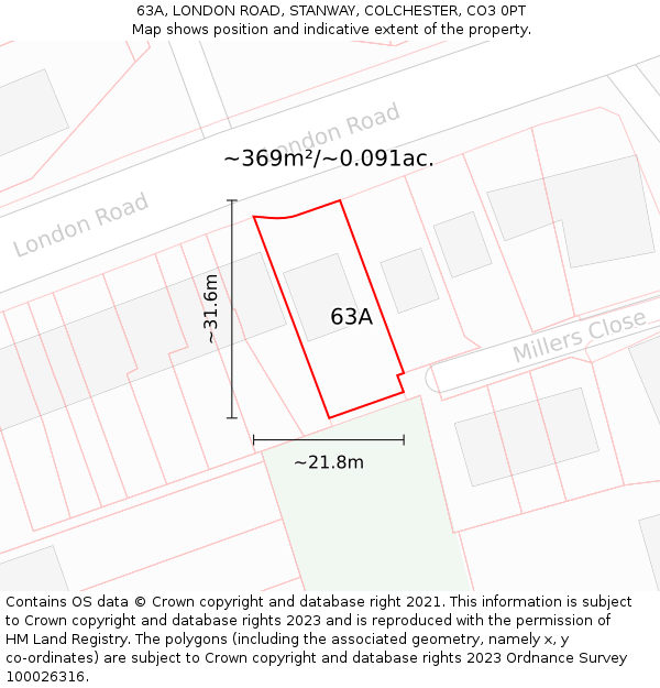 63A, LONDON ROAD, STANWAY, COLCHESTER, CO3 0PT: Plot and title map