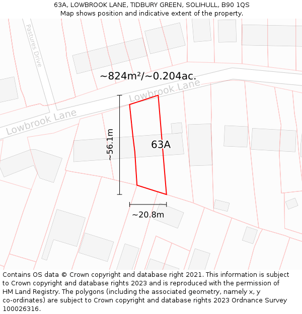 63A, LOWBROOK LANE, TIDBURY GREEN, SOLIHULL, B90 1QS: Plot and title map