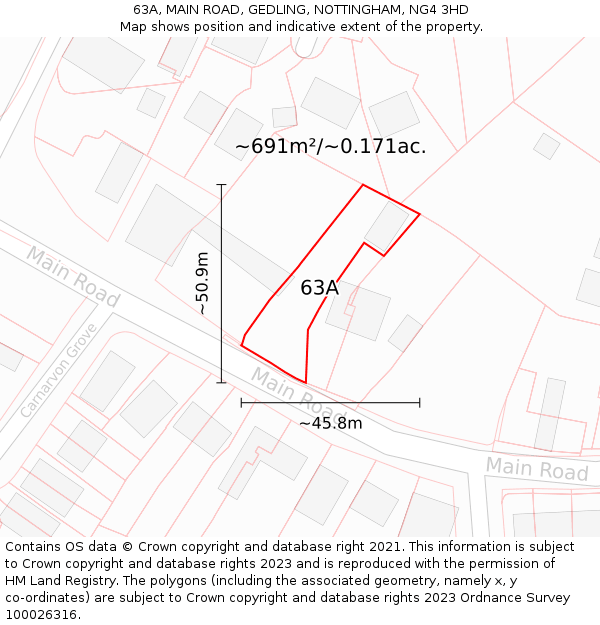 63A, MAIN ROAD, GEDLING, NOTTINGHAM, NG4 3HD: Plot and title map