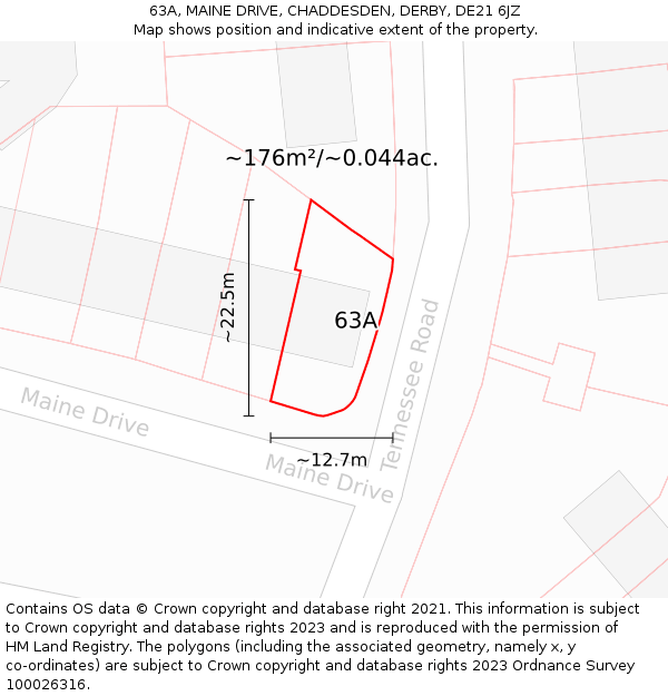 63A, MAINE DRIVE, CHADDESDEN, DERBY, DE21 6JZ: Plot and title map