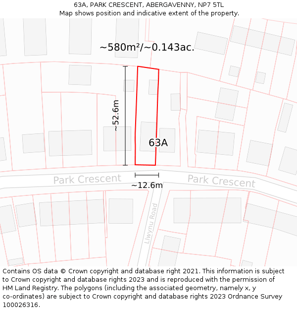63A, PARK CRESCENT, ABERGAVENNY, NP7 5TL: Plot and title map