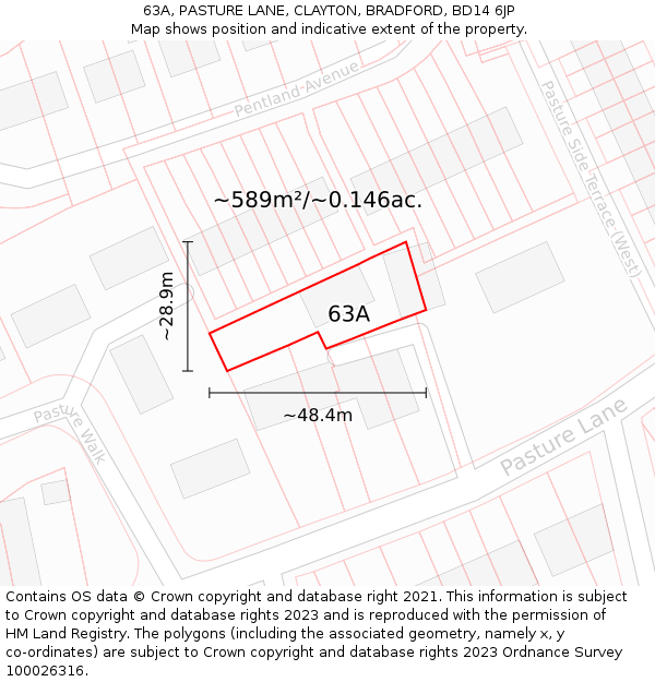 63A, PASTURE LANE, CLAYTON, BRADFORD, BD14 6JP: Plot and title map