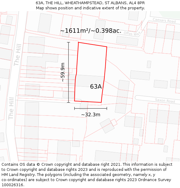 63A, THE HILL, WHEATHAMPSTEAD, ST ALBANS, AL4 8PR: Plot and title map