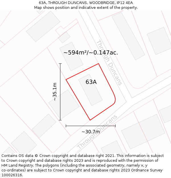 63A, THROUGH DUNCANS, WOODBRIDGE, IP12 4EA: Plot and title map