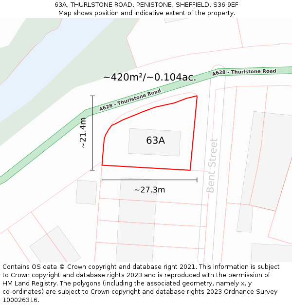 63A, THURLSTONE ROAD, PENISTONE, SHEFFIELD, S36 9EF: Plot and title map
