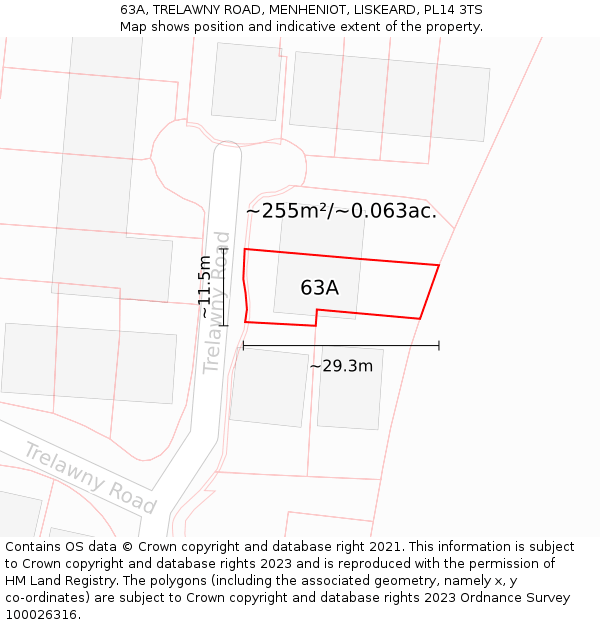 63A, TRELAWNY ROAD, MENHENIOT, LISKEARD, PL14 3TS: Plot and title map