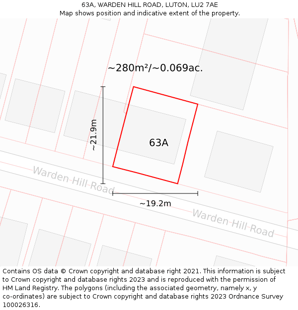 63A, WARDEN HILL ROAD, LUTON, LU2 7AE: Plot and title map