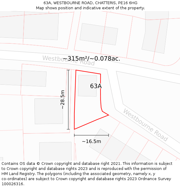 63A, WESTBOURNE ROAD, CHATTERIS, PE16 6HG: Plot and title map