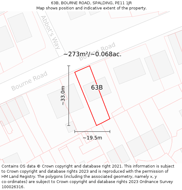 63B, BOURNE ROAD, SPALDING, PE11 1JR: Plot and title map