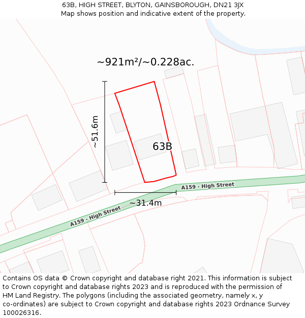 63B, HIGH STREET, BLYTON, GAINSBOROUGH, DN21 3JX: Plot and title map