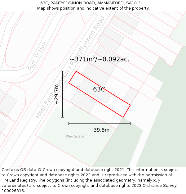 63C, PANTYFFYNNON ROAD, AMMANFORD, SA18 3HH: Plot and title map