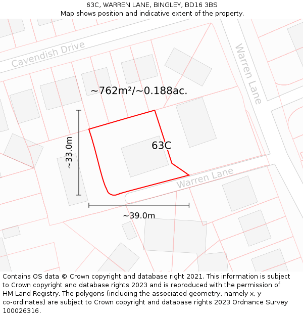 63C, WARREN LANE, BINGLEY, BD16 3BS: Plot and title map