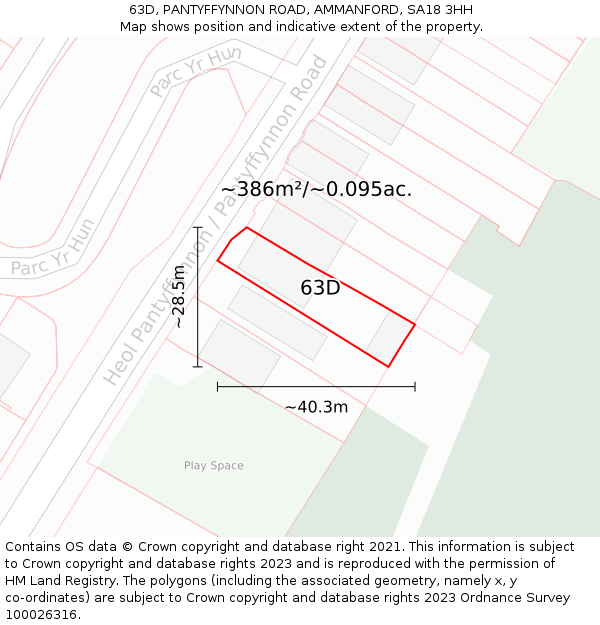 63D, PANTYFFYNNON ROAD, AMMANFORD, SA18 3HH: Plot and title map