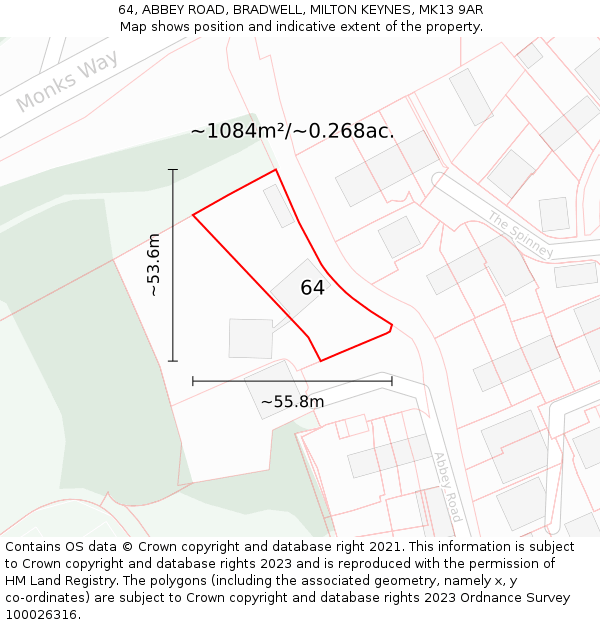 64, ABBEY ROAD, BRADWELL, MILTON KEYNES, MK13 9AR: Plot and title map