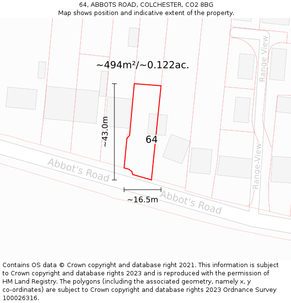 64, ABBOTS ROAD, COLCHESTER, CO2 8BG: Plot and title map