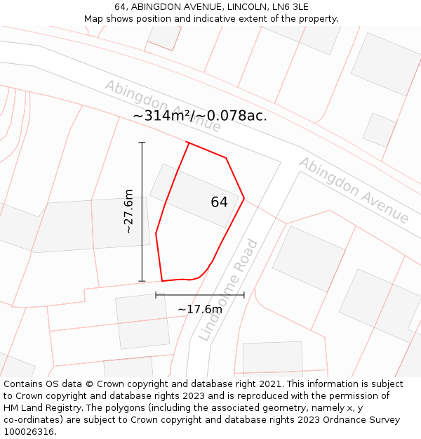 64, ABINGDON AVENUE, LINCOLN, LN6 3LE: Plot and title map