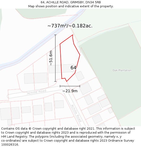 64, ACHILLE ROAD, GRIMSBY, DN34 5RB: Plot and title map
