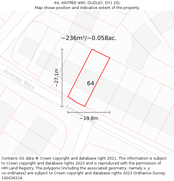 64, AINTREE WAY, DUDLEY, DY1 2SL: Plot and title map