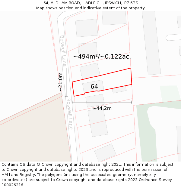 64, ALDHAM ROAD, HADLEIGH, IPSWICH, IP7 6BS: Plot and title map