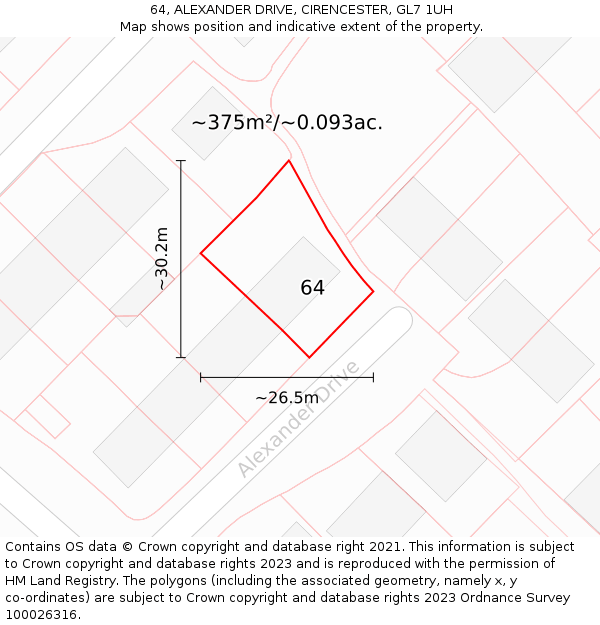 64, ALEXANDER DRIVE, CIRENCESTER, GL7 1UH: Plot and title map