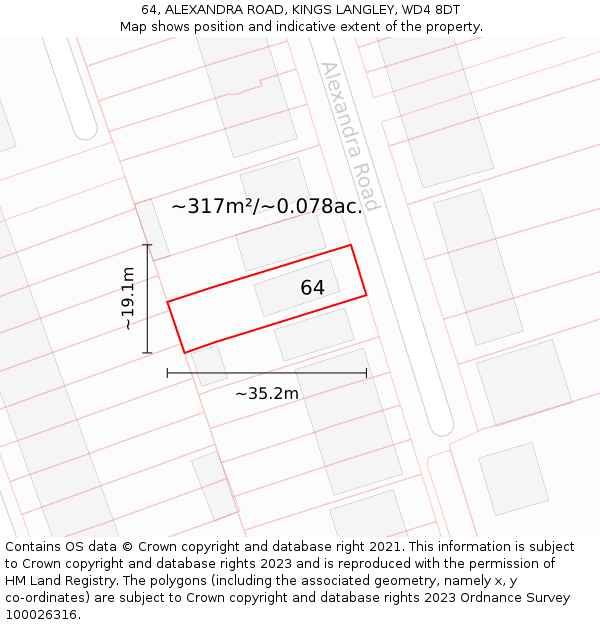64, ALEXANDRA ROAD, KINGS LANGLEY, WD4 8DT: Plot and title map