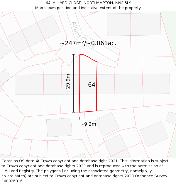 64, ALLARD CLOSE, NORTHAMPTON, NN3 5LY: Plot and title map
