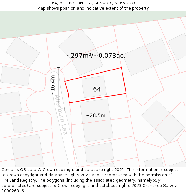 64, ALLERBURN LEA, ALNWICK, NE66 2NQ: Plot and title map