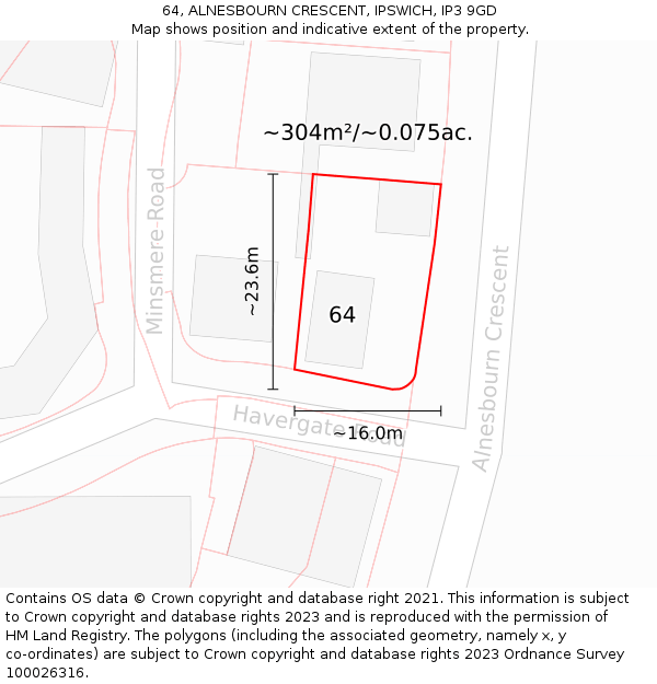 64, ALNESBOURN CRESCENT, IPSWICH, IP3 9GD: Plot and title map